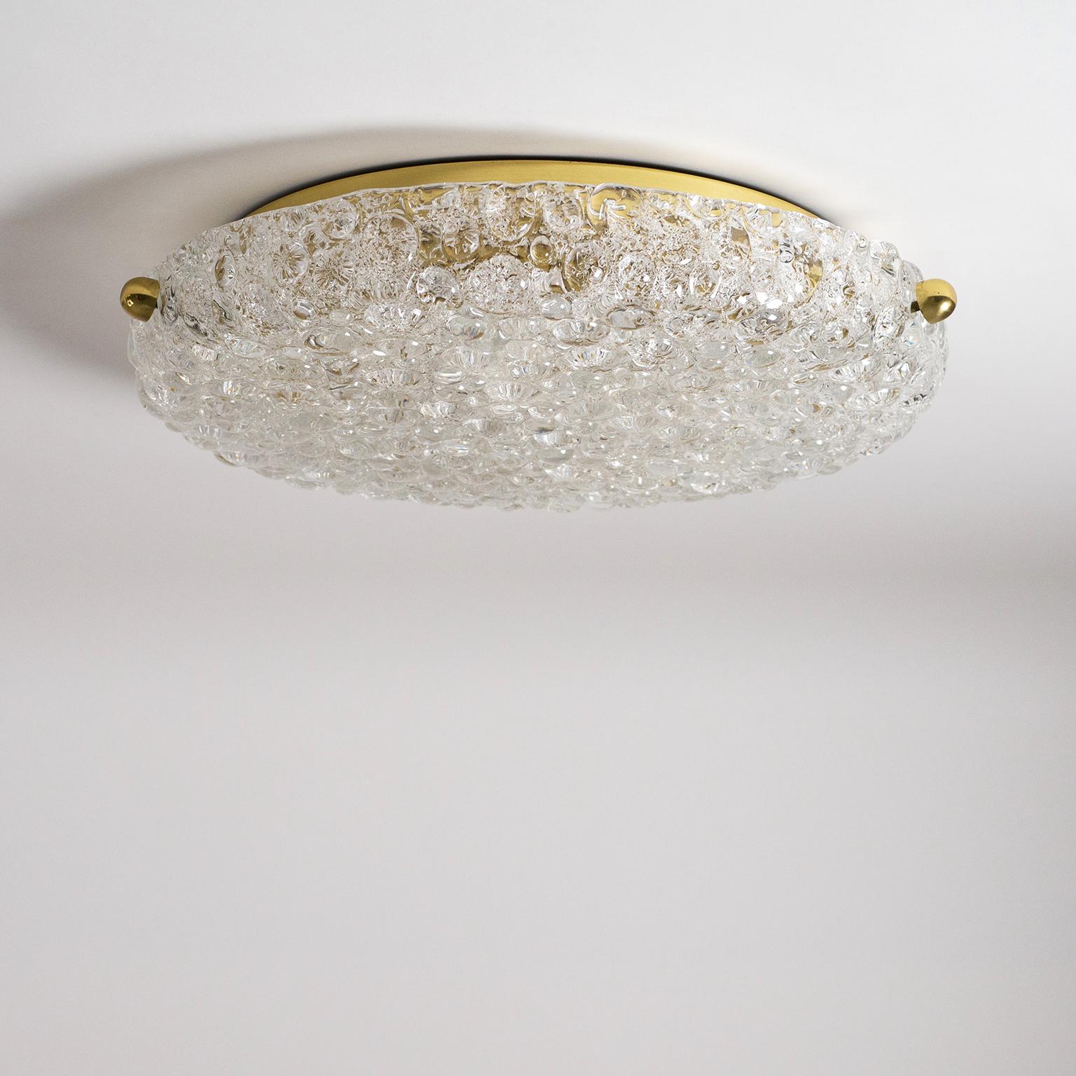 Large Textured Glass and Brass Flush Mount, 1970s 3