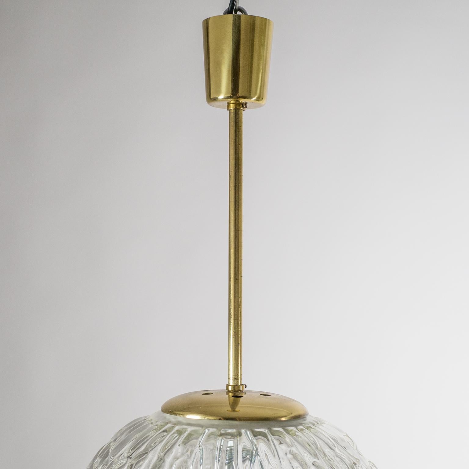 Large Textured Glass and Brass Pendant, Austria, 1950s 4