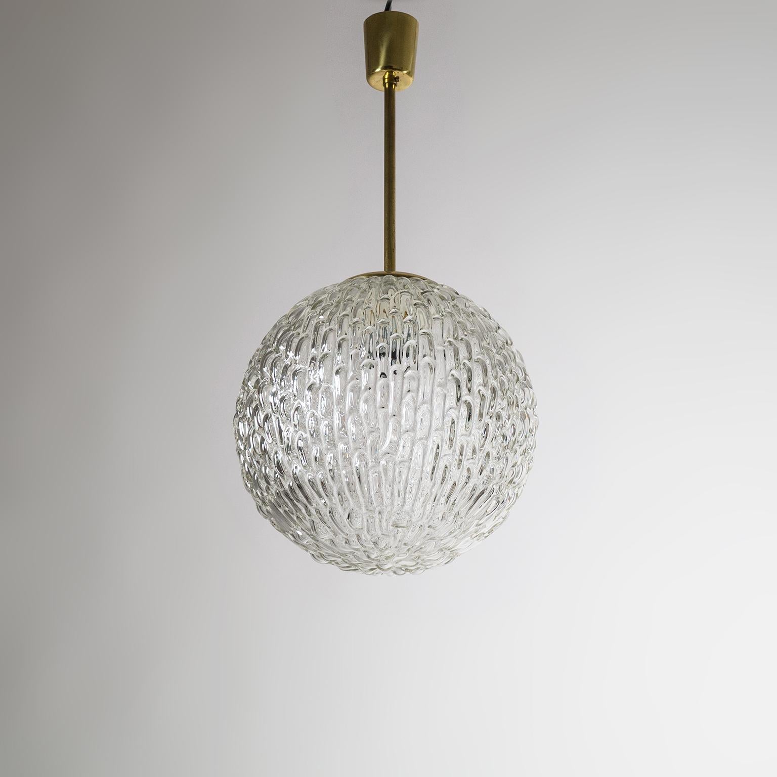 Large Textured Glass and Brass Pendant, Austria, 1950s 5