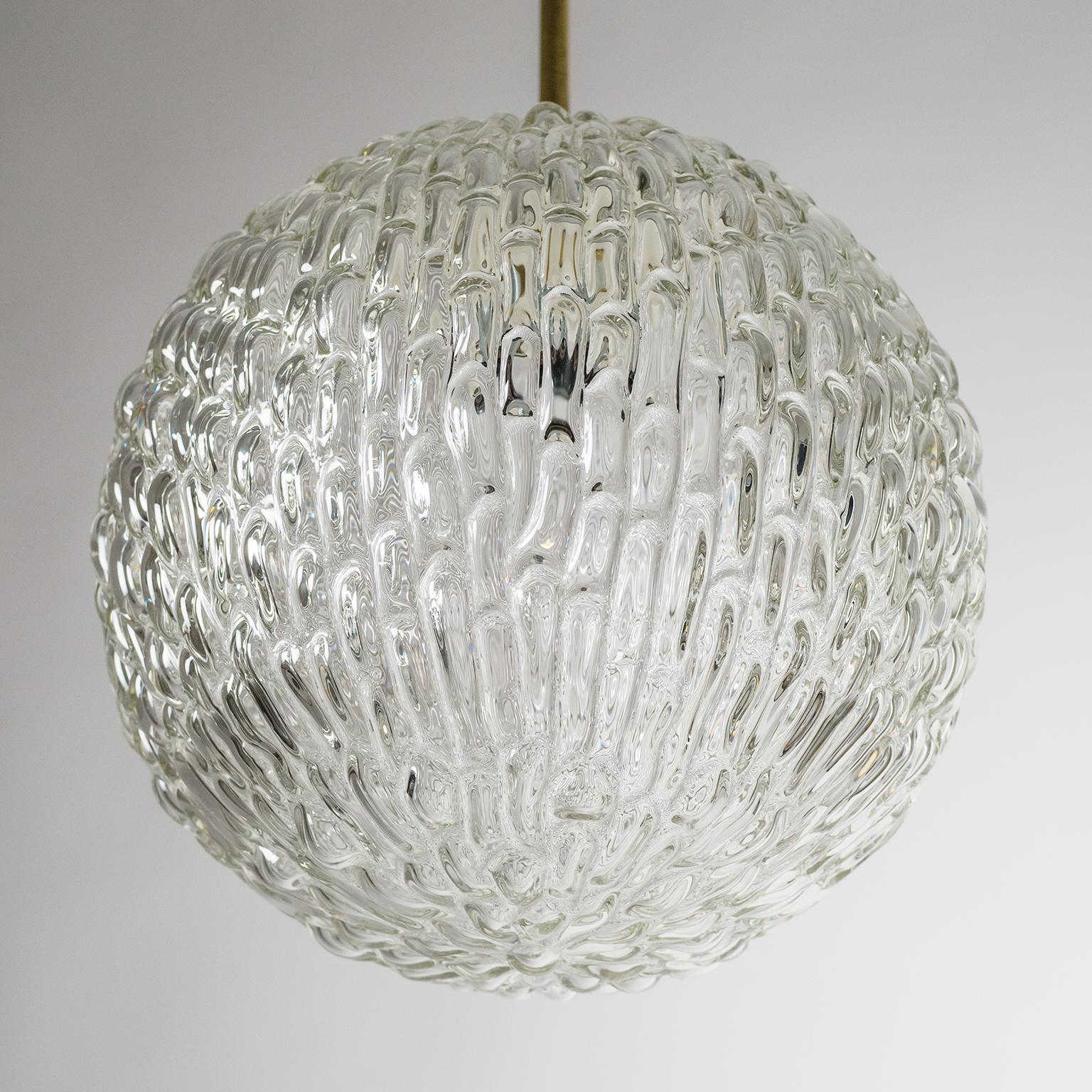 Large Textured Glass and Brass Pendant, Austria, 1950s 6