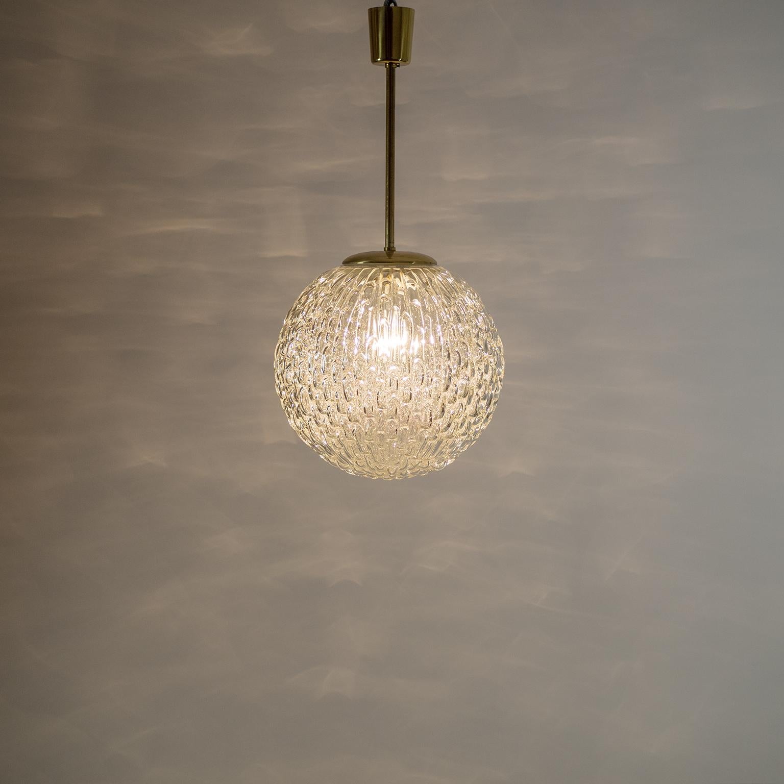 Large Textured Glass and Brass Pendant, Austria, 1950s 8