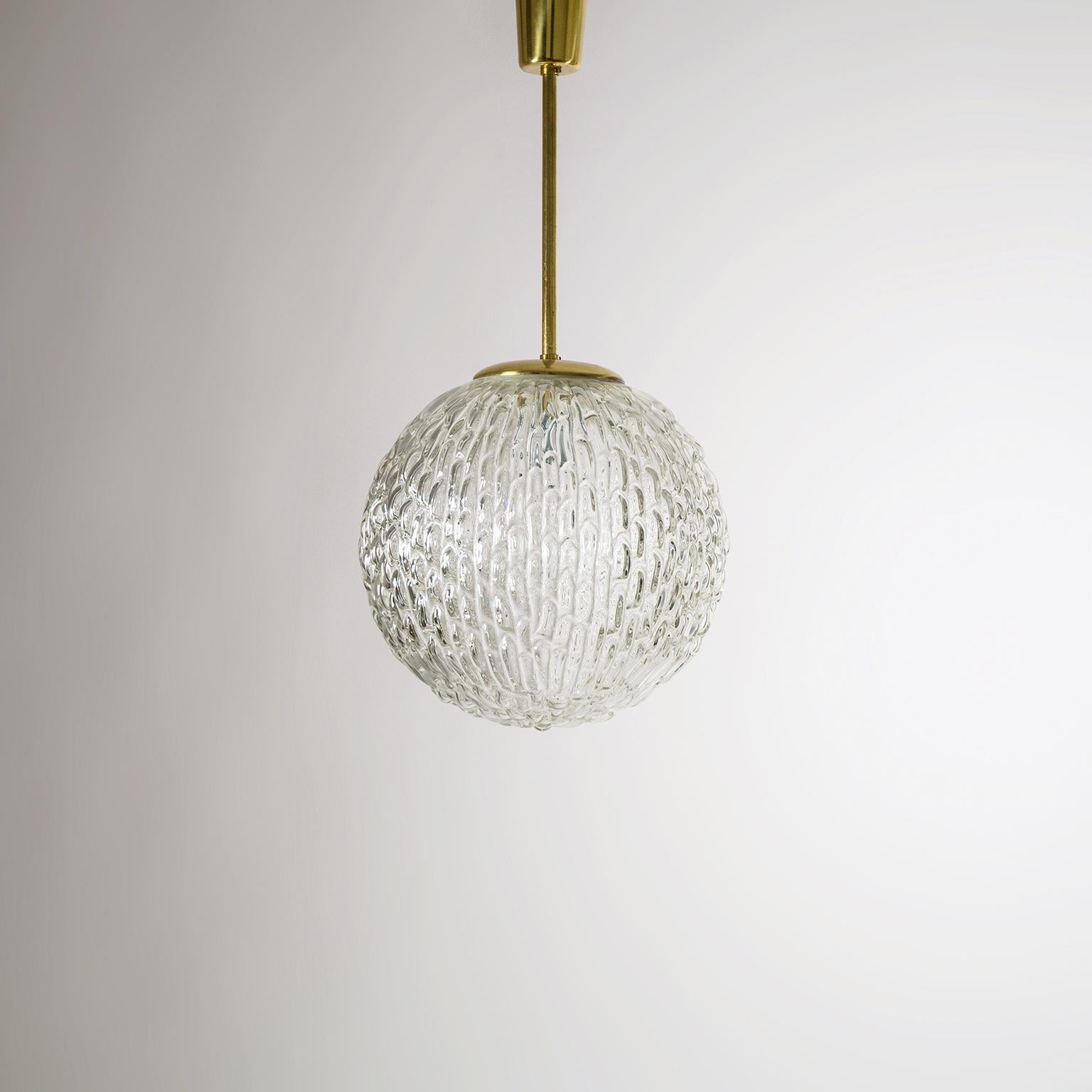 Large Textured Glass and Brass Pendant, Austria, 1950s 9