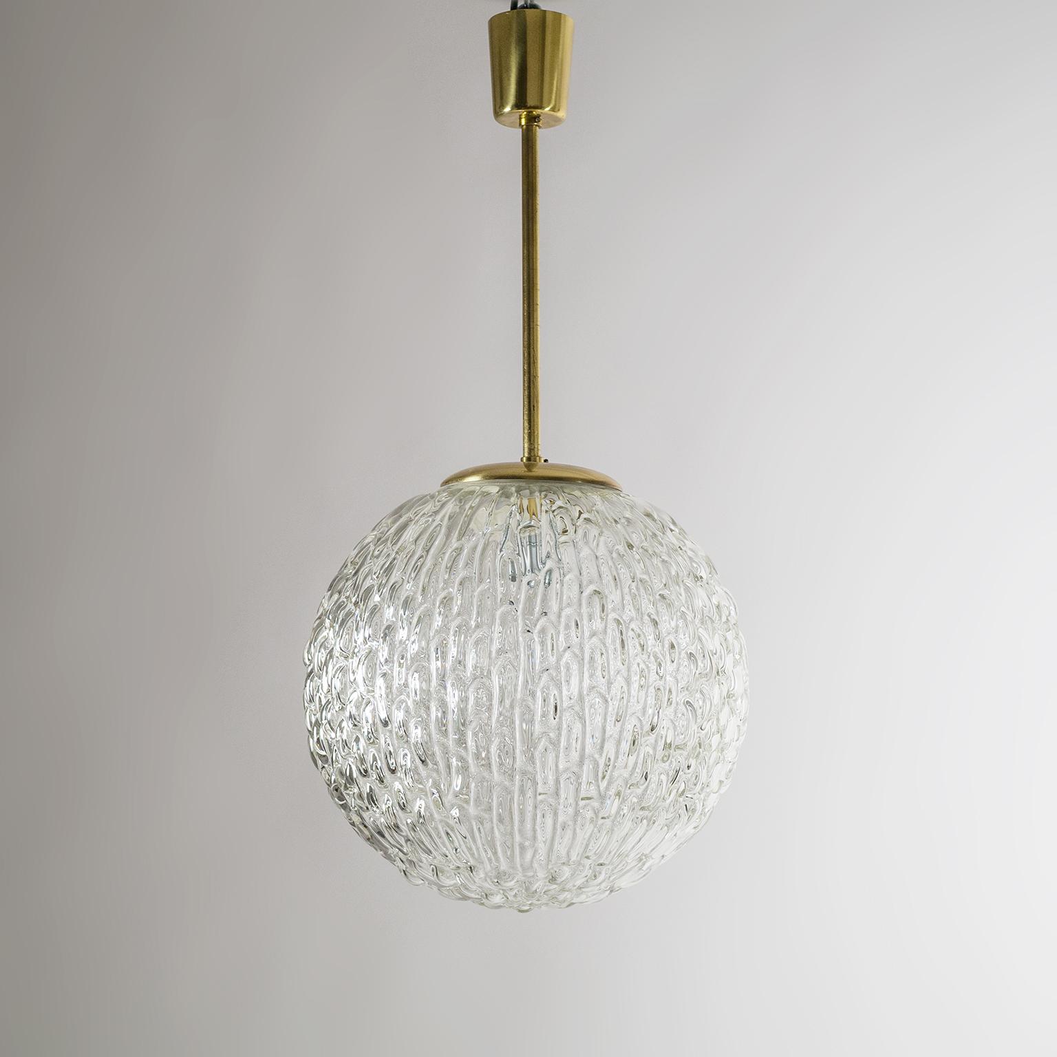 Large Textured Glass and Brass Pendant, Austria, 1950s 10