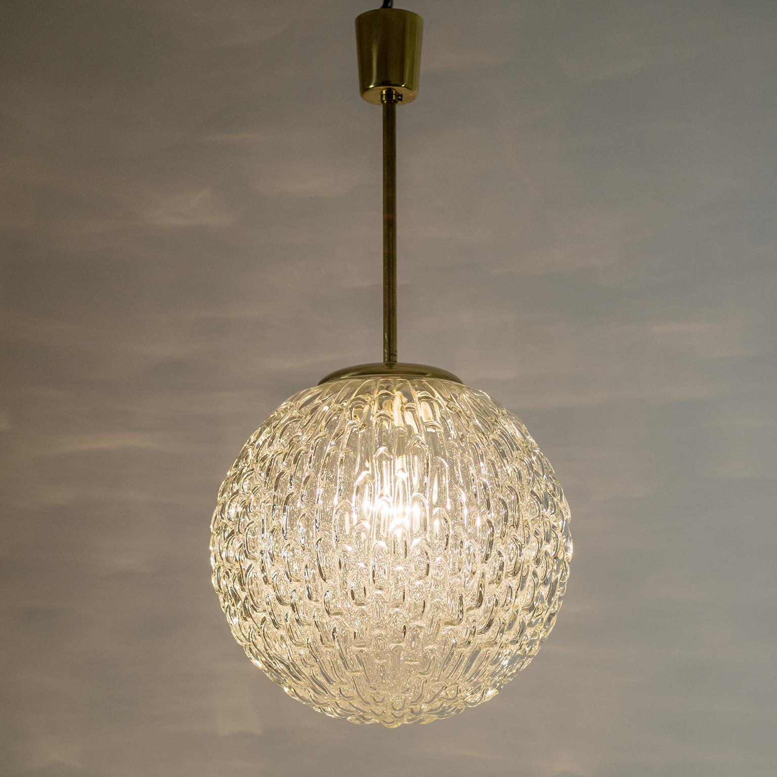 Large Textured Glass and Brass Pendant, Austria, 1950s 11