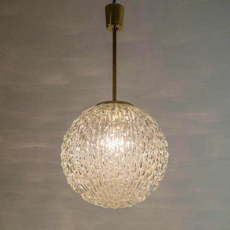 Large Textured Glass and Brass Pendant, Austria, 1950s at 1stDibs