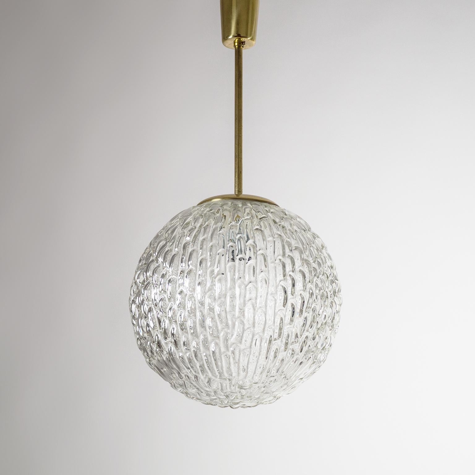 Large Textured Glass and Brass Pendant, Austria, 1950s 2