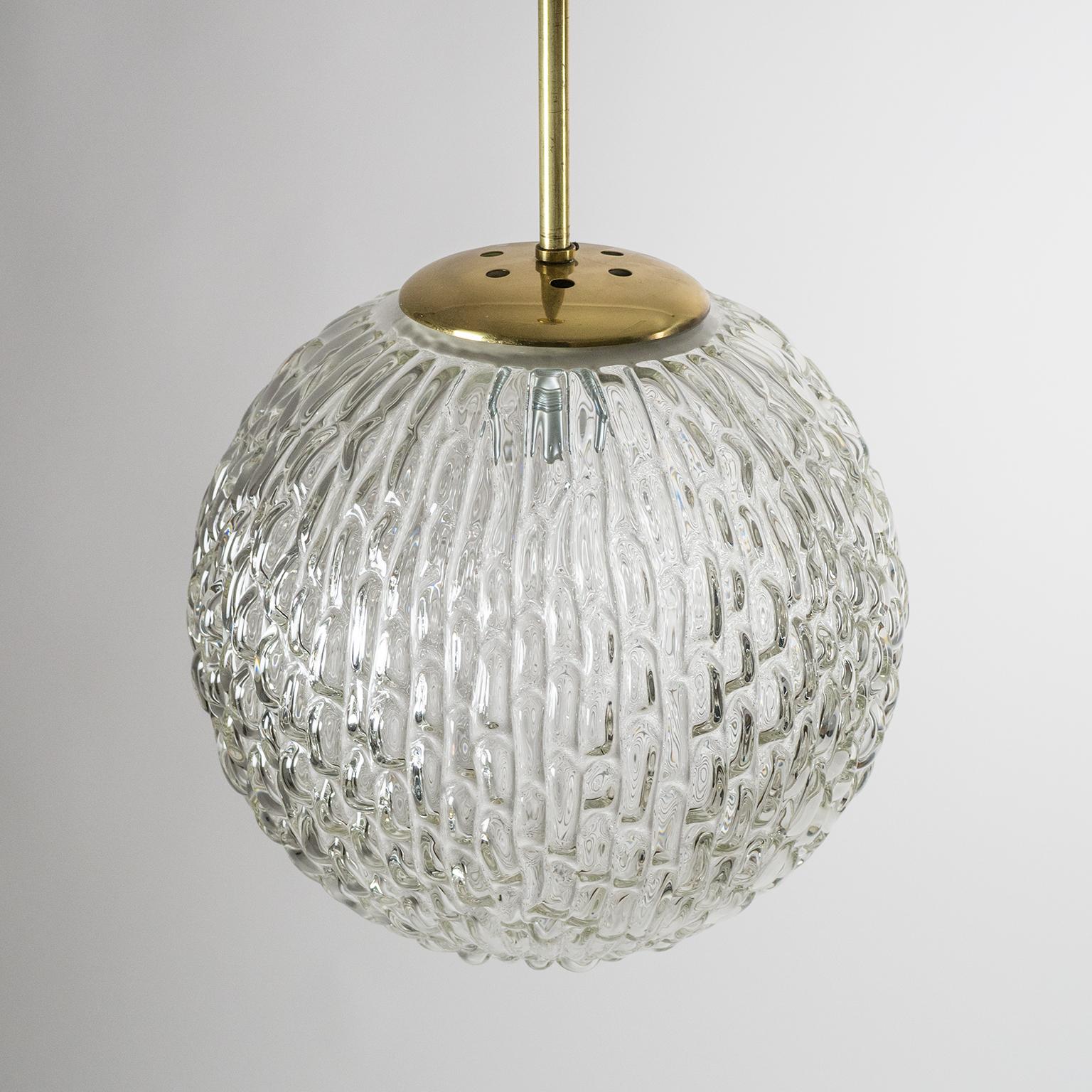 Large Textured Glass and Brass Pendant, Austria, 1950s 3