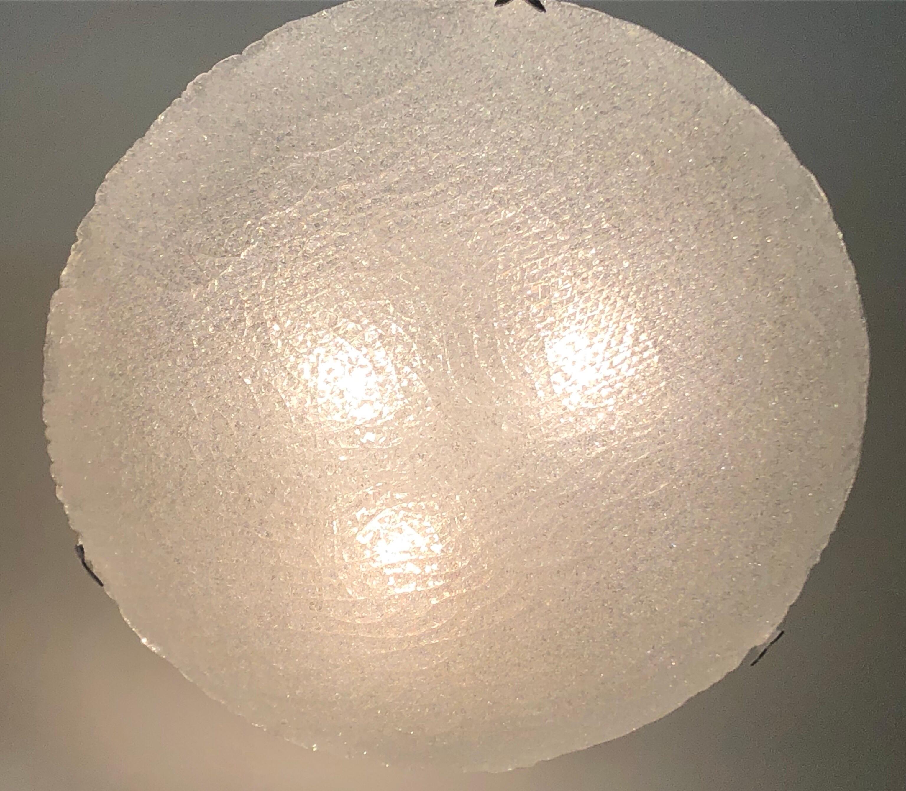 Mid-Century Modern Large Textured Glass and Nickel Flush Mount, circa 1970s