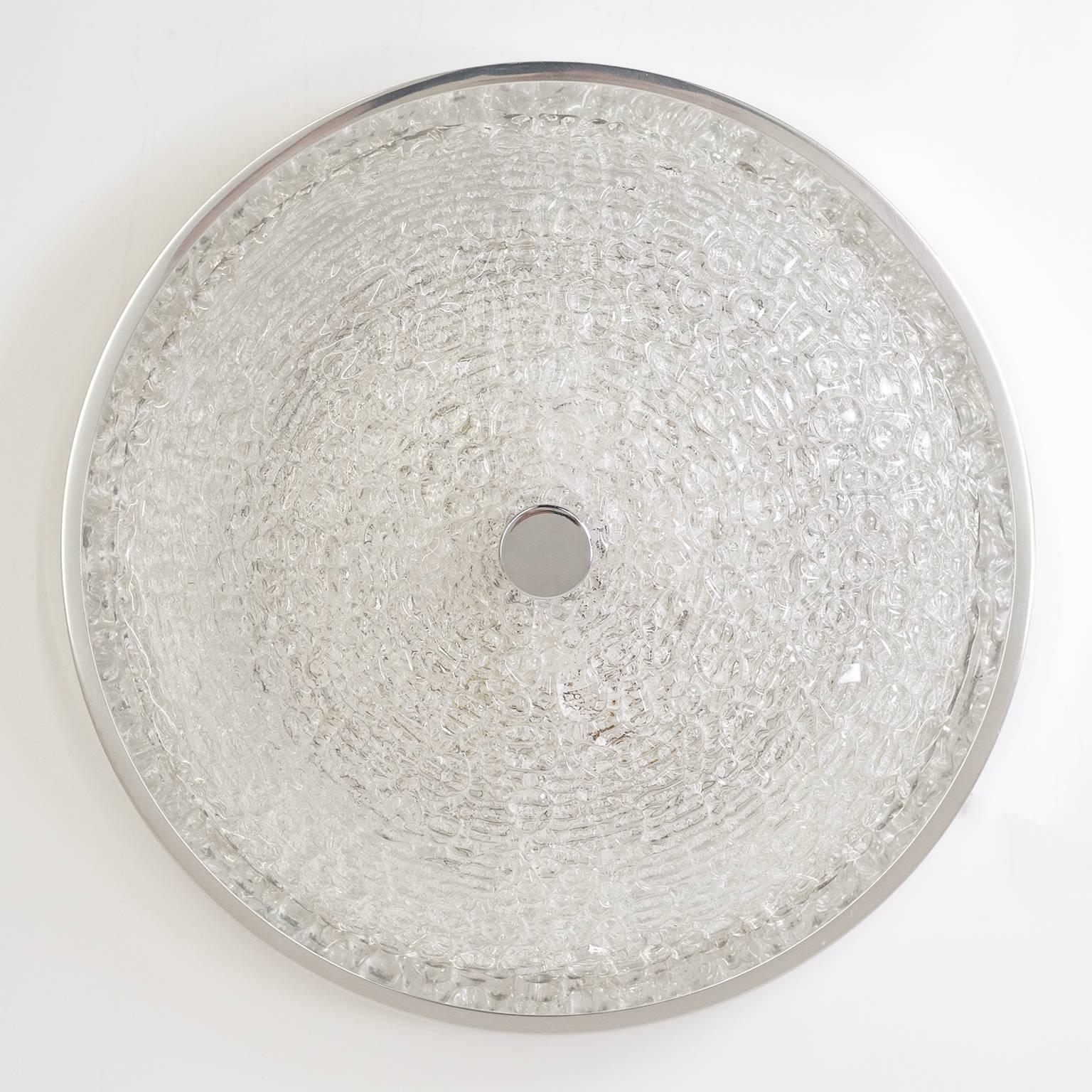 Large Textured Glass Flush Mount, 1960s In Good Condition In Vienna, AT