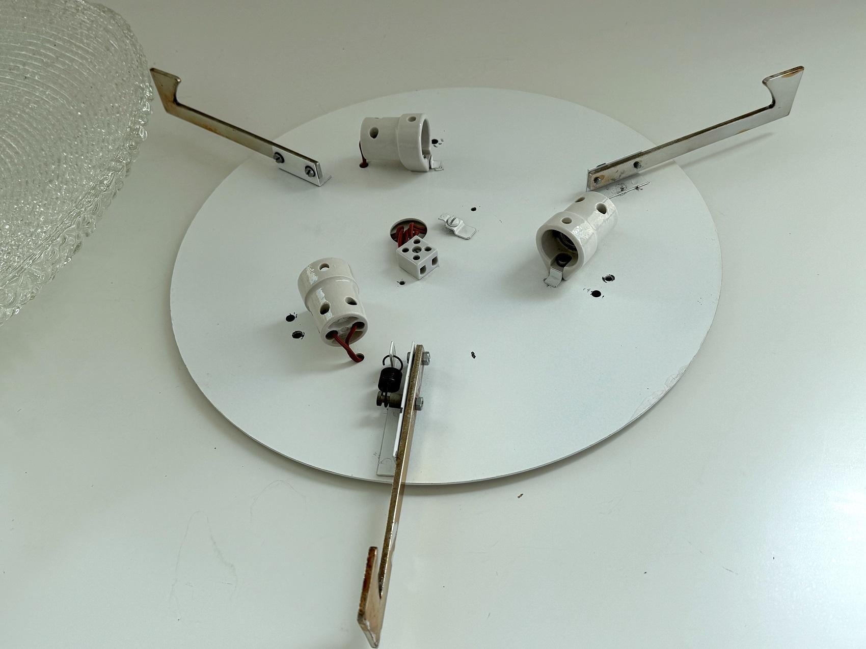 Large Textured Glass Flush Mount Light by Kaiser, Germany, 1960s For Sale 5