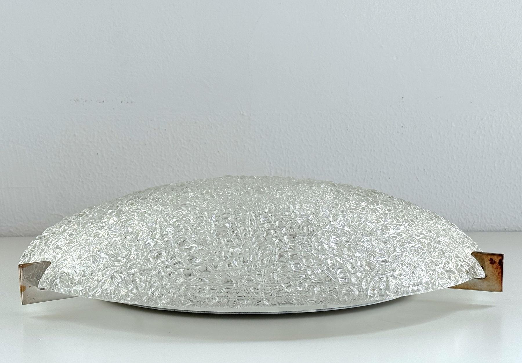 Large Textured Glass Flush Mount Light by Kaiser, Germany, 1960s For Sale 6