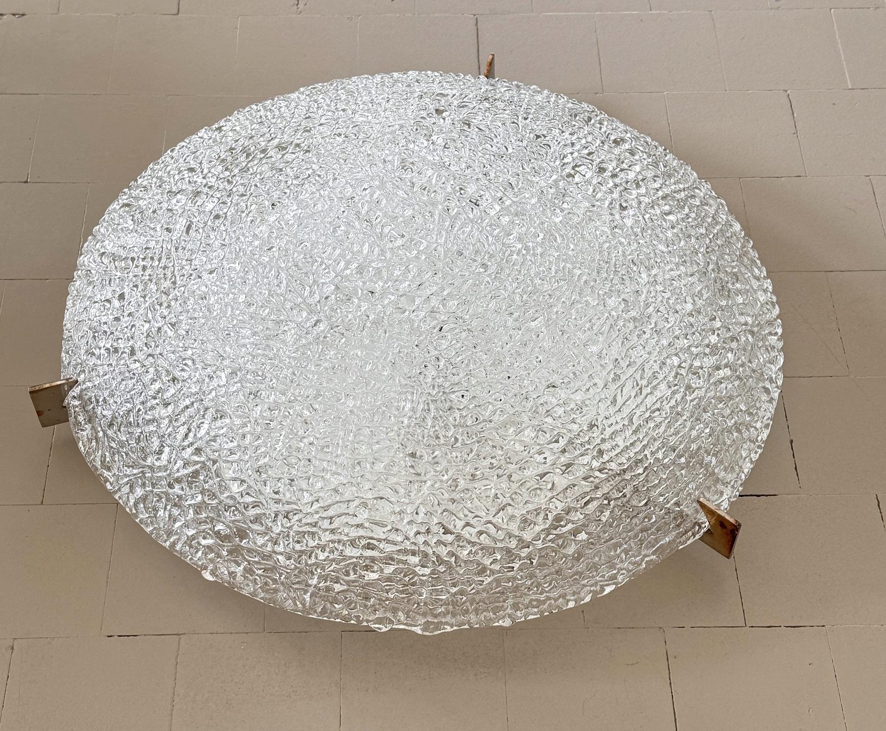 Large Textured Glass Flush Mount Light by Kaiser, Germany, 1960s For Sale 9