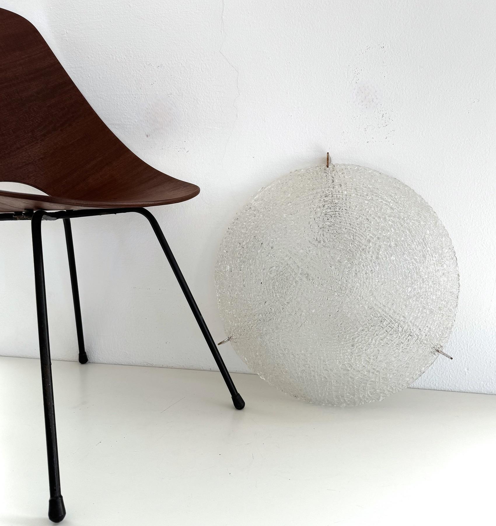 Mid-Century Modern Large Textured Glass Flush Mount Light by Kaiser, Germany, 1960s For Sale