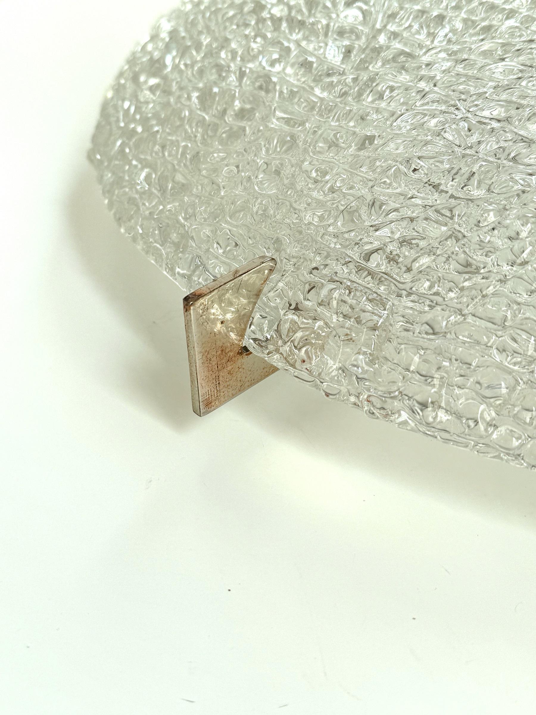 Frosted Large Textured Glass Flush Mount Light by Kaiser, Germany, 1960s For Sale