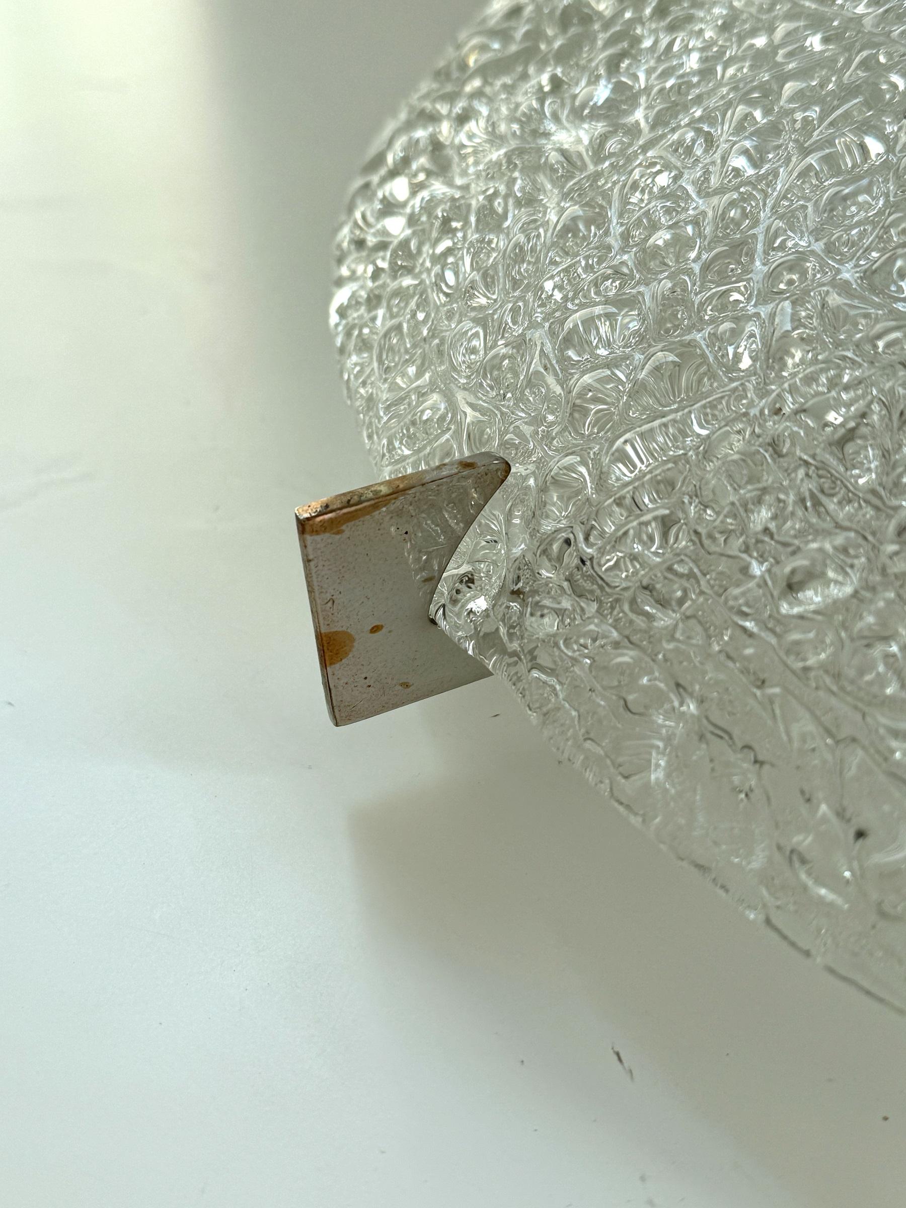 Mid-20th Century Large Textured Glass Flush Mount Light by Kaiser, Germany, 1960s For Sale
