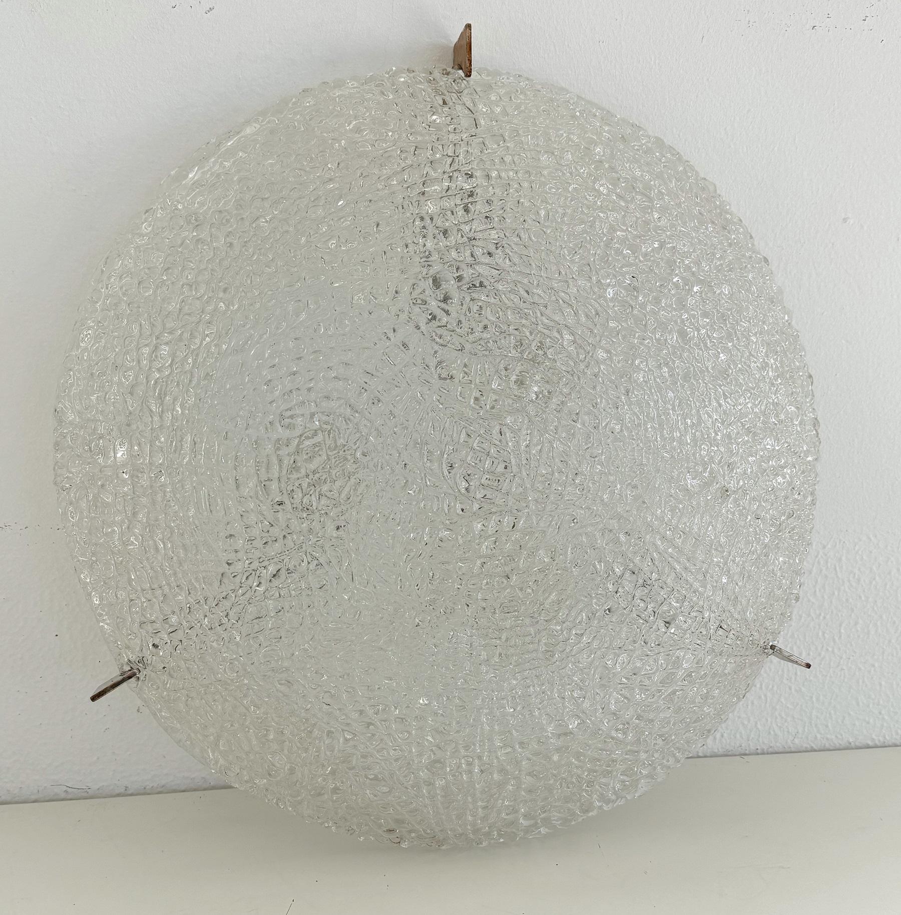 Large Textured Glass Flush Mount Light by Kaiser, Germany, 1960s For Sale 1
