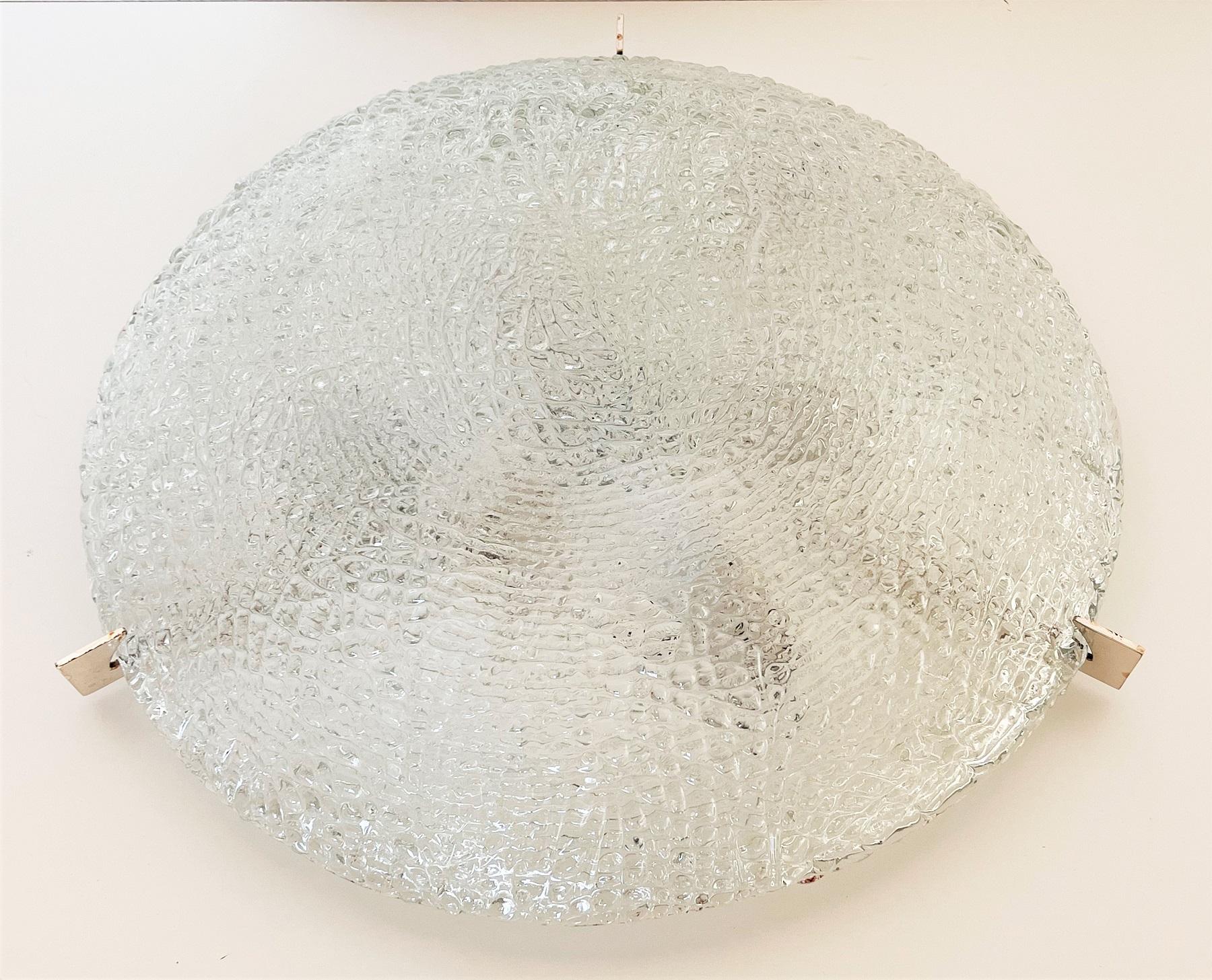 Mid-20th Century Large Textured Glass Flush Mount Light by Kaiser, Germany, 1960s