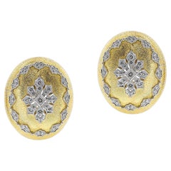 Large Textured Gold and Diamond Earrings, 18k