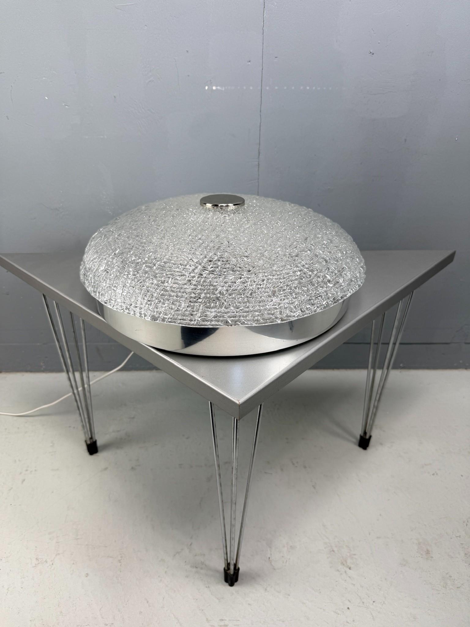 Gran empotrable de cristal con textura de hielo y cromo - 1970 - Alemania en Bueno estado para la venta en The Hague, NL