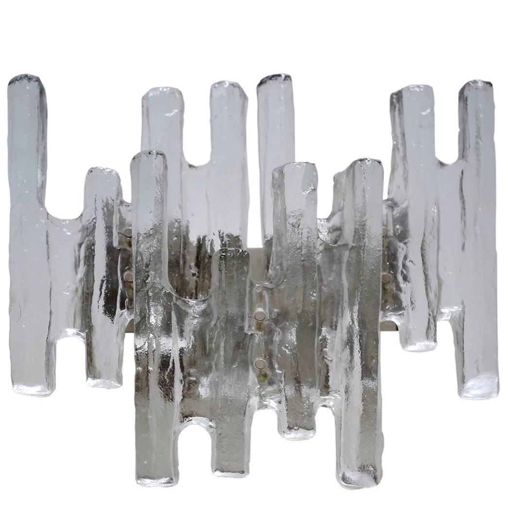 Large Textured Ice Glass Wall Light Sconce by Kalmar, Austria, 1960s