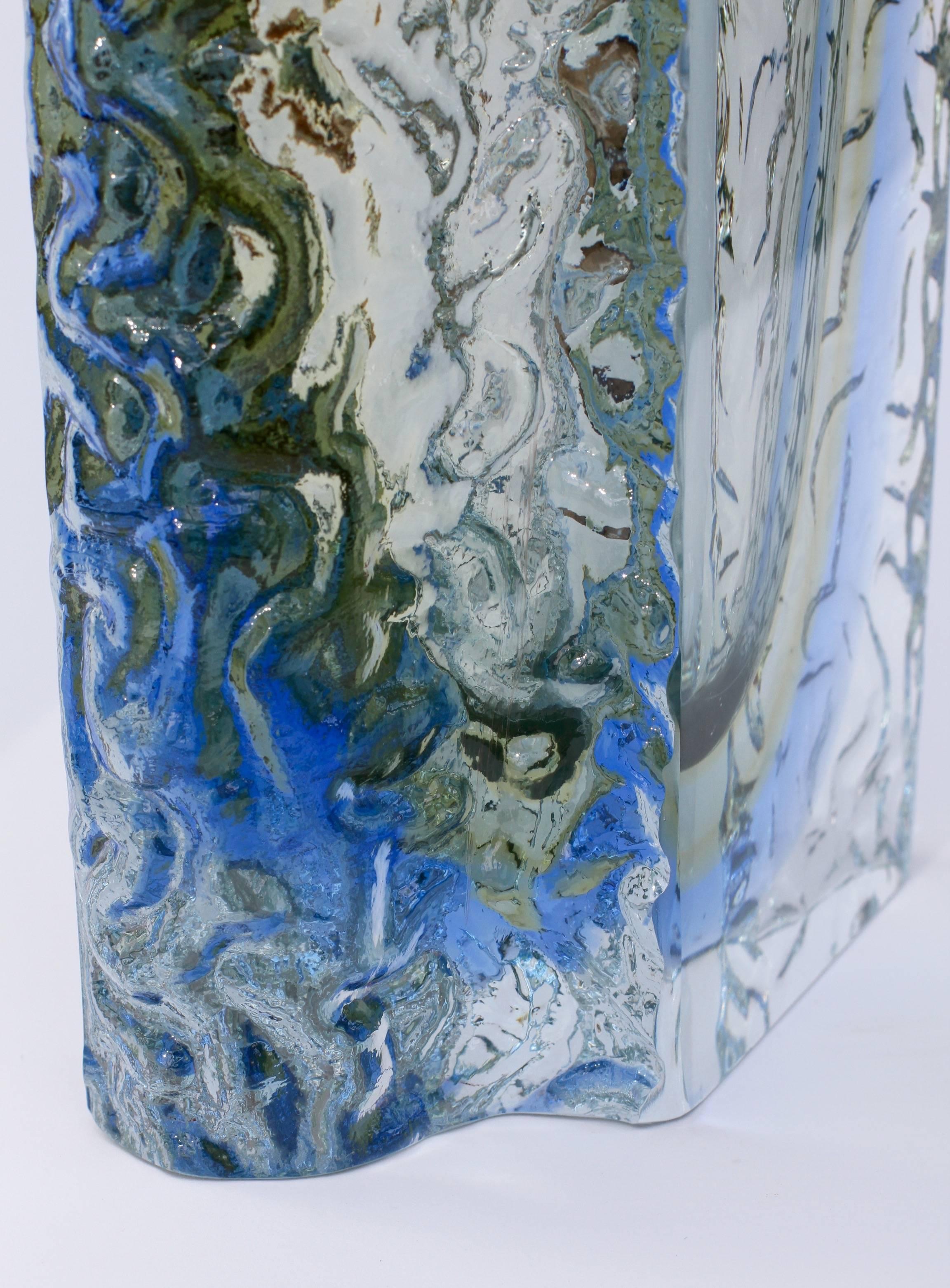 Große strukturierte Murano 'Sommerso' Vase aus blauem Eisglas, zugeschrieben Mandruzzato im Angebot 2