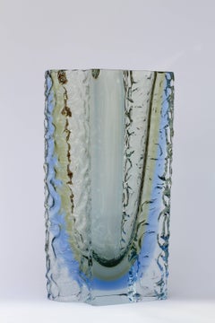 Large Textured Murano 'Sommerso' Blue Ice Glass Vase Attributed to Mandruzzato