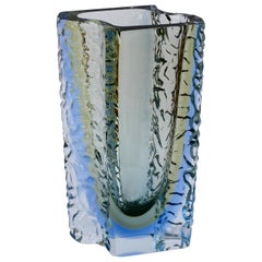 Vintage Large Textured Murano 'Sommerso' Blue Ice Glass Vase Attributed to Mandruzzato
