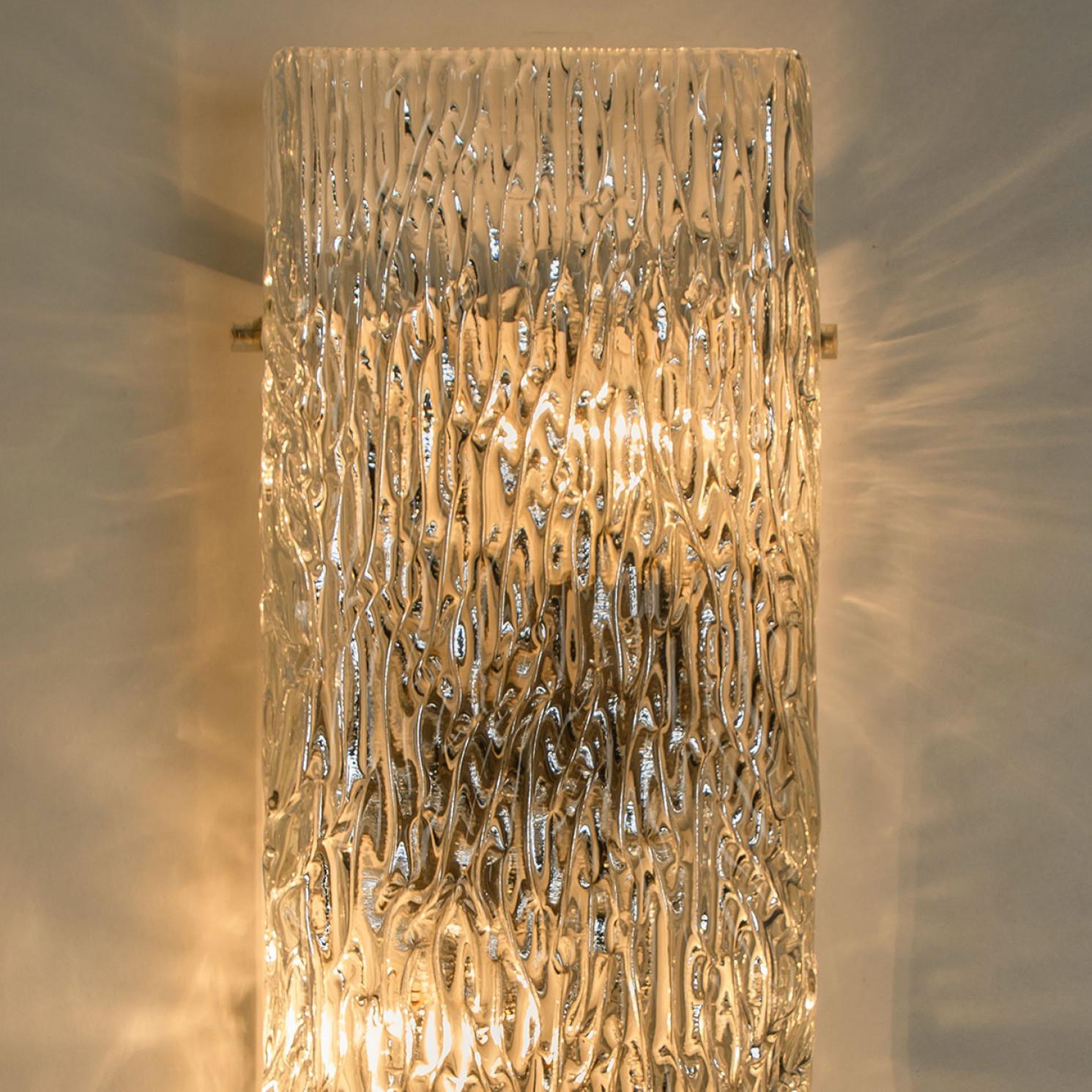 Large Textured Rock Wave Glass Wall Lights by J.T. Kalmar, Austria, 1960s For Sale 2