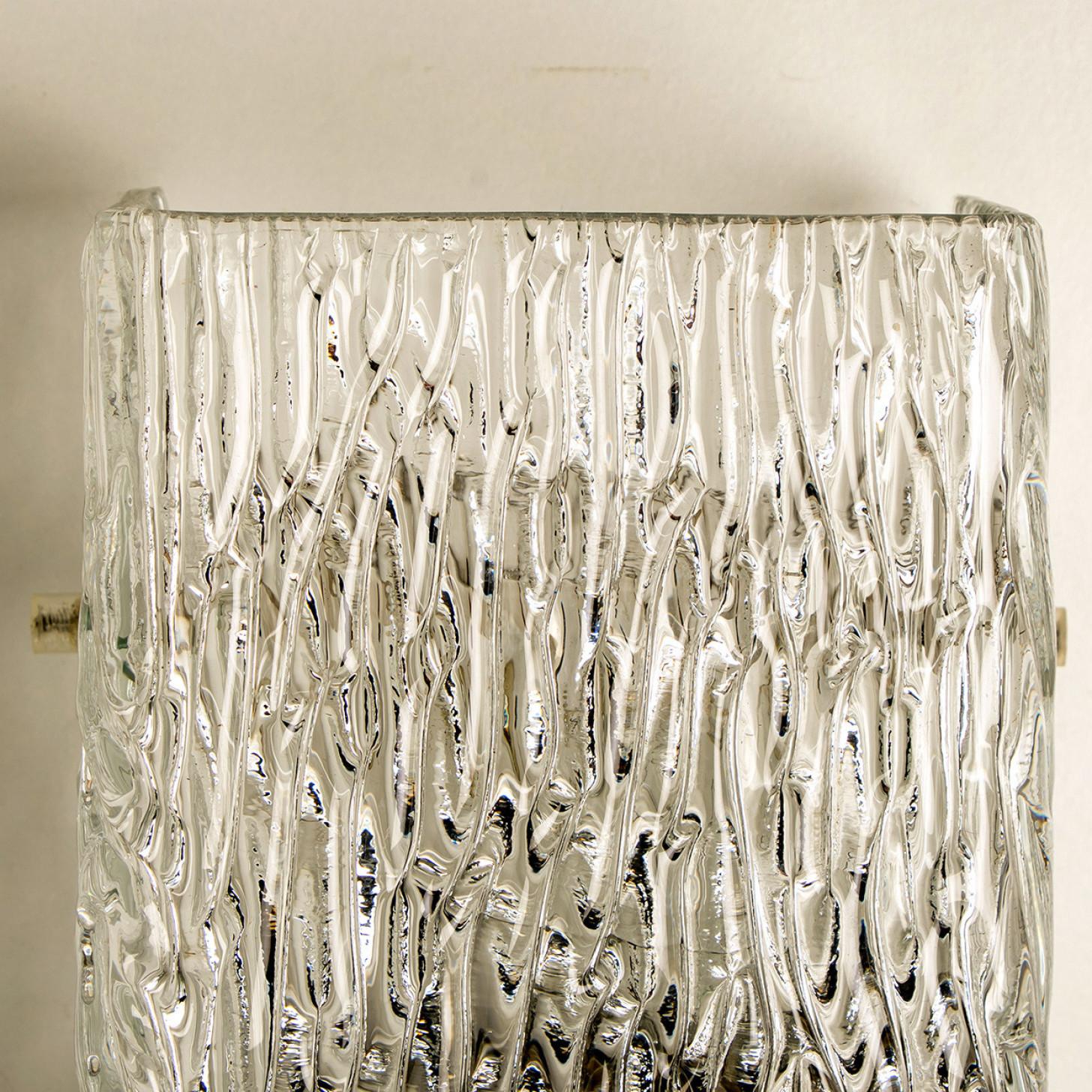 Austrian Large Textured Rock Wave Glass Wall Lights by J.T. Kalmar, Austria, 1960s For Sale