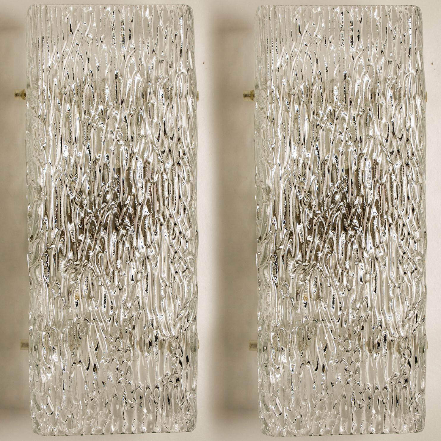 Steel Large Textured Rock Wave Glass Wall Lights by J.T. Kalmar, Austria, 1960s For Sale