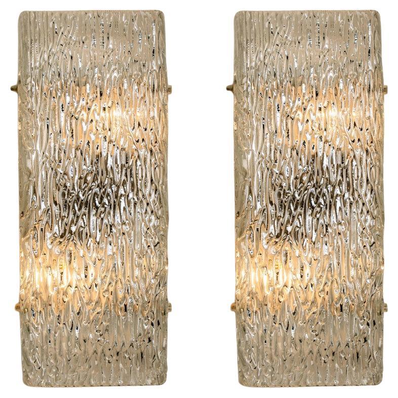Large Textured Rock Wave Glass Wall Lights by J.T. Kalmar, Austria, 1960s For Sale