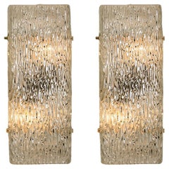 Pair of Large Textured Rock Wave Glass Wall Lights by J.T. Kalmar, Austria