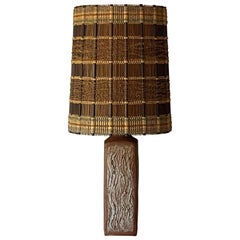 Large Textured Terracotta Lamp with Impeccable Maria Kipp Woven Shade