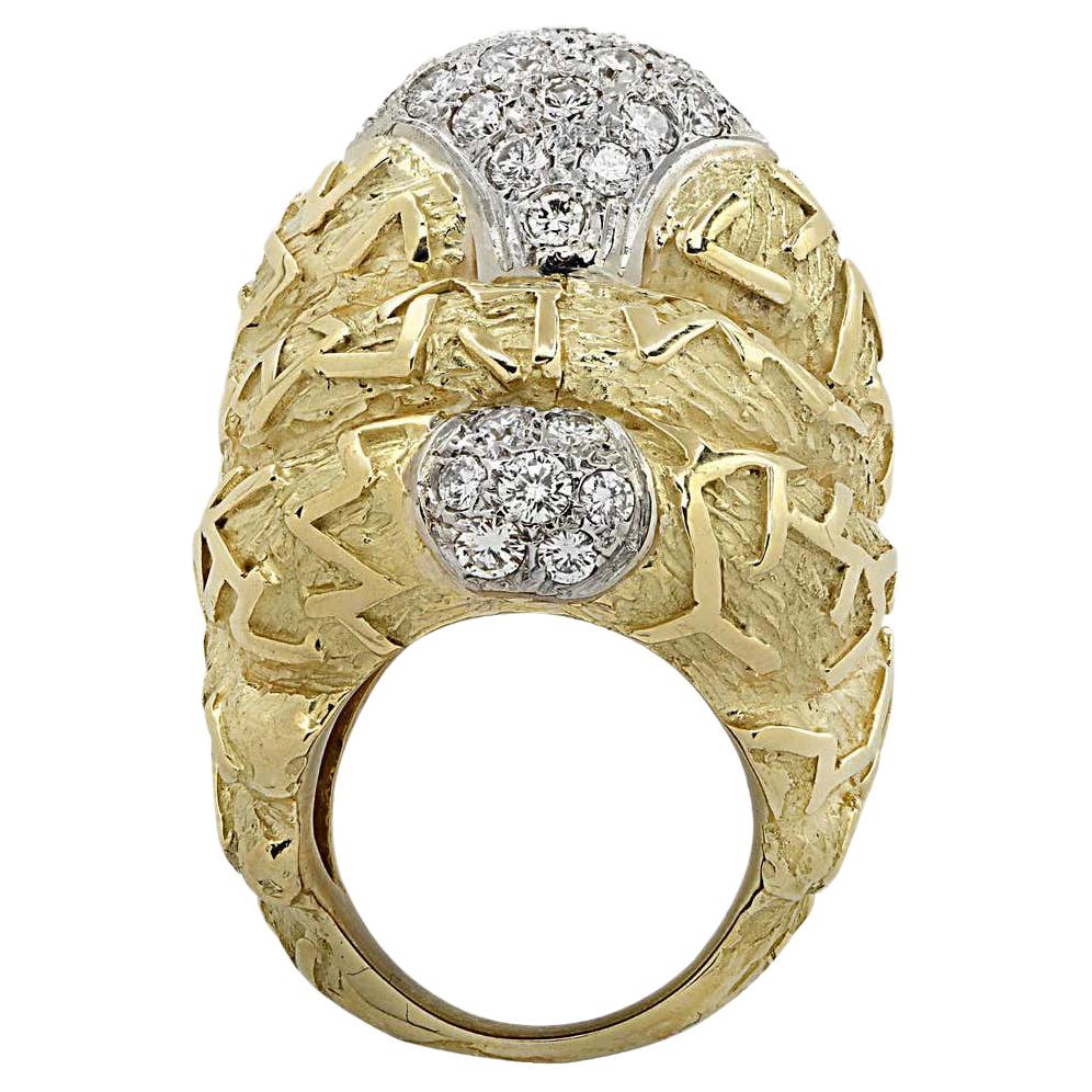 Large Textured Yellow Gold and Diamond Dome Ring