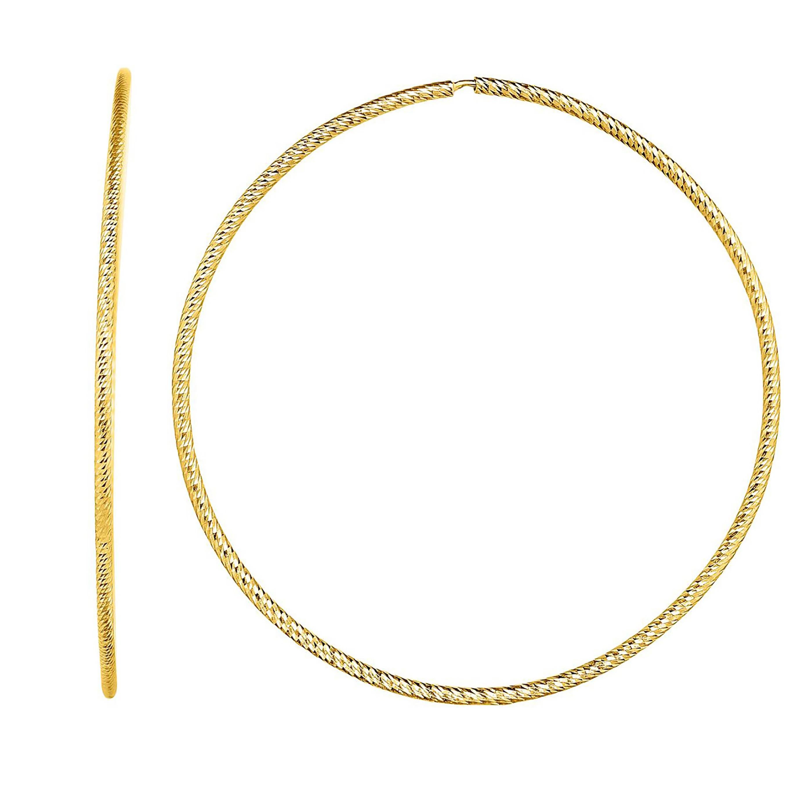 Modern Large Textured Yellow Gold Hoop Earrings