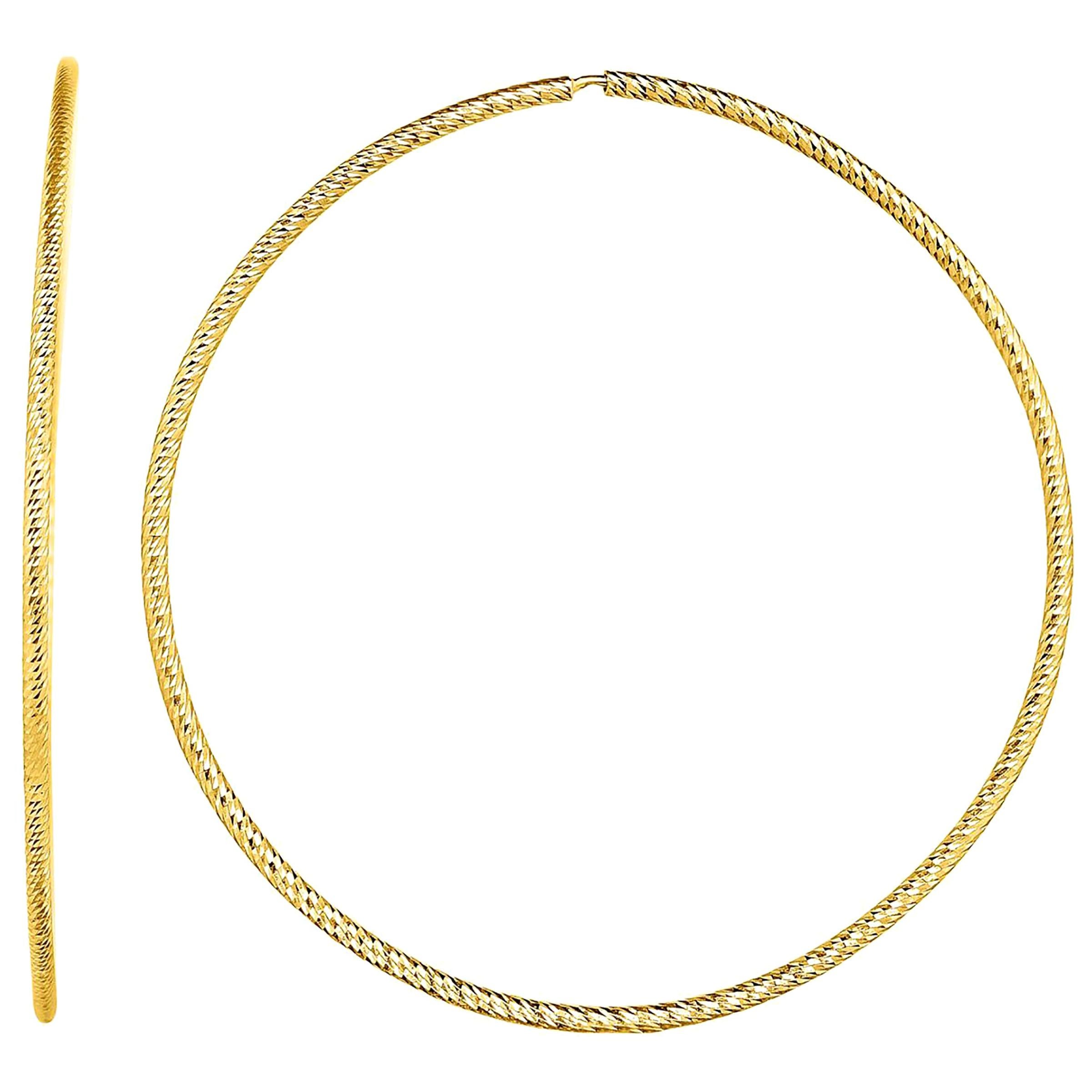 Large Textured Yellow Gold Hoop Earrings