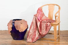 Grande jardinière thaïlandaise du 20ème siècle bleu cobalt avec motifs de feuilles de palmier en relief