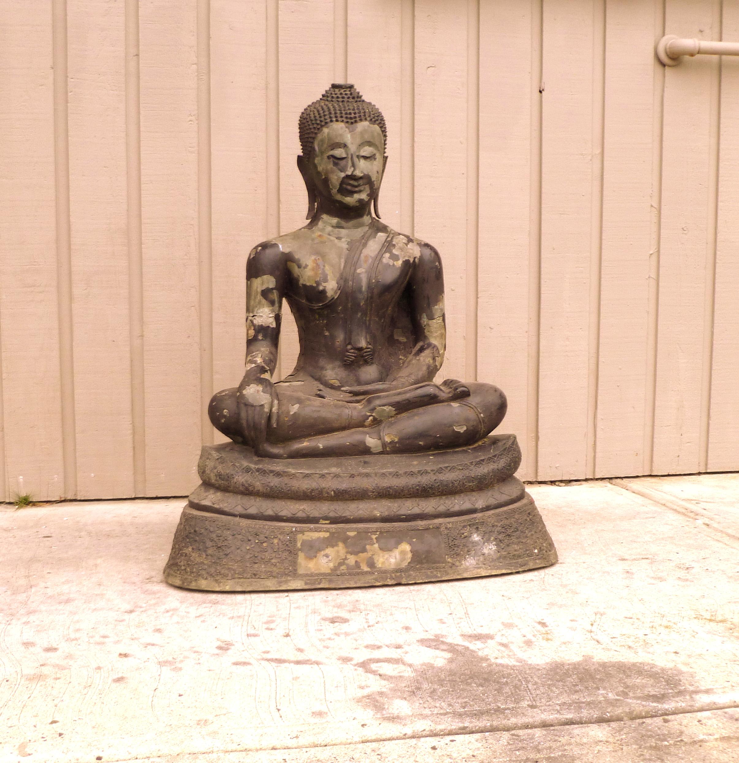 19th Century Large Thai Bronze Buddha For Sale