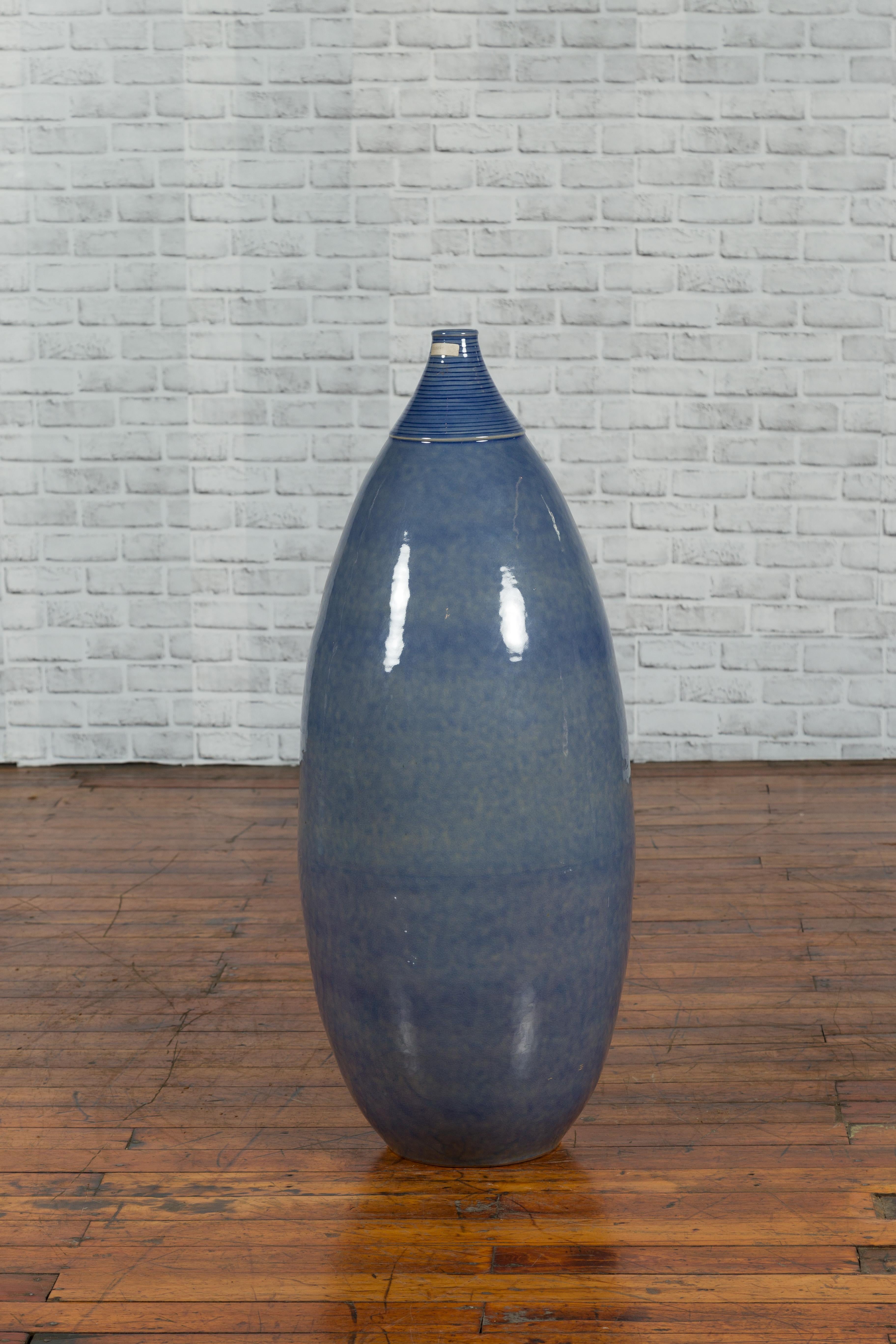 Large Thai Chiang Mai Contemporary Blue Tapered Vase from the Prem Collection For Sale 3