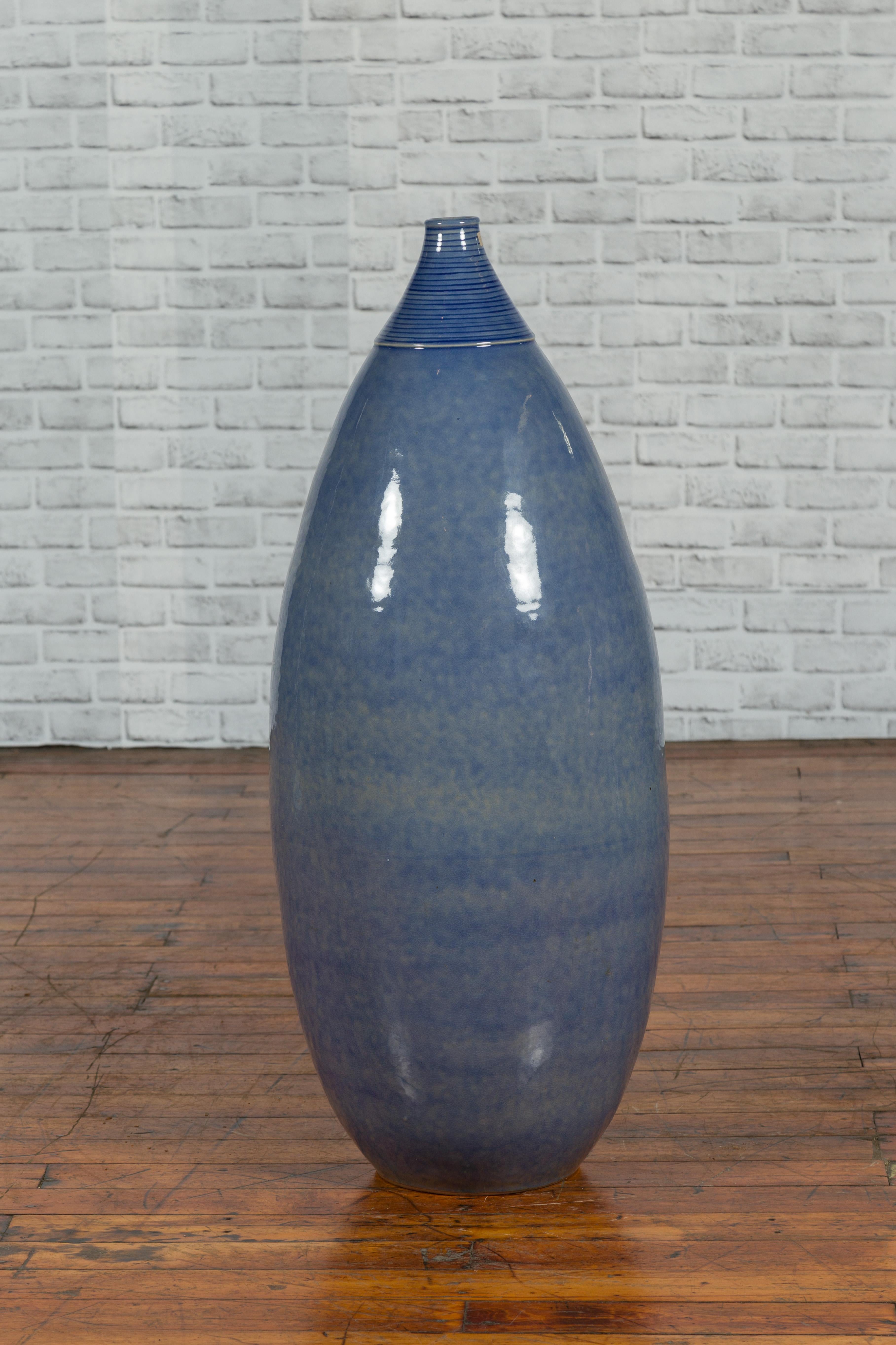 Large Thai Chiang Mai Contemporary Blue Tapered Vase from the Prem Collection For Sale 4