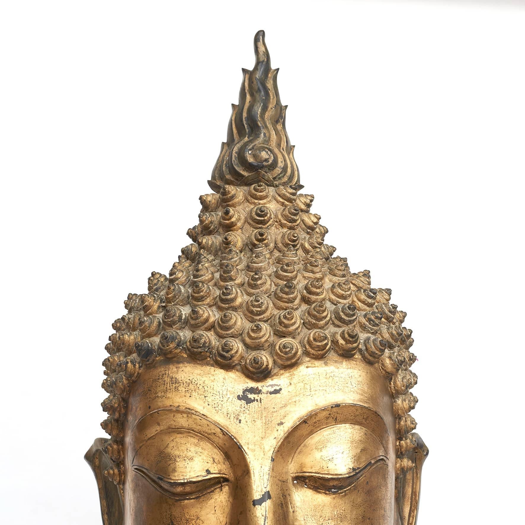 20th Century Large Thai Gilt Bronze Sculpture of Buddha's Head