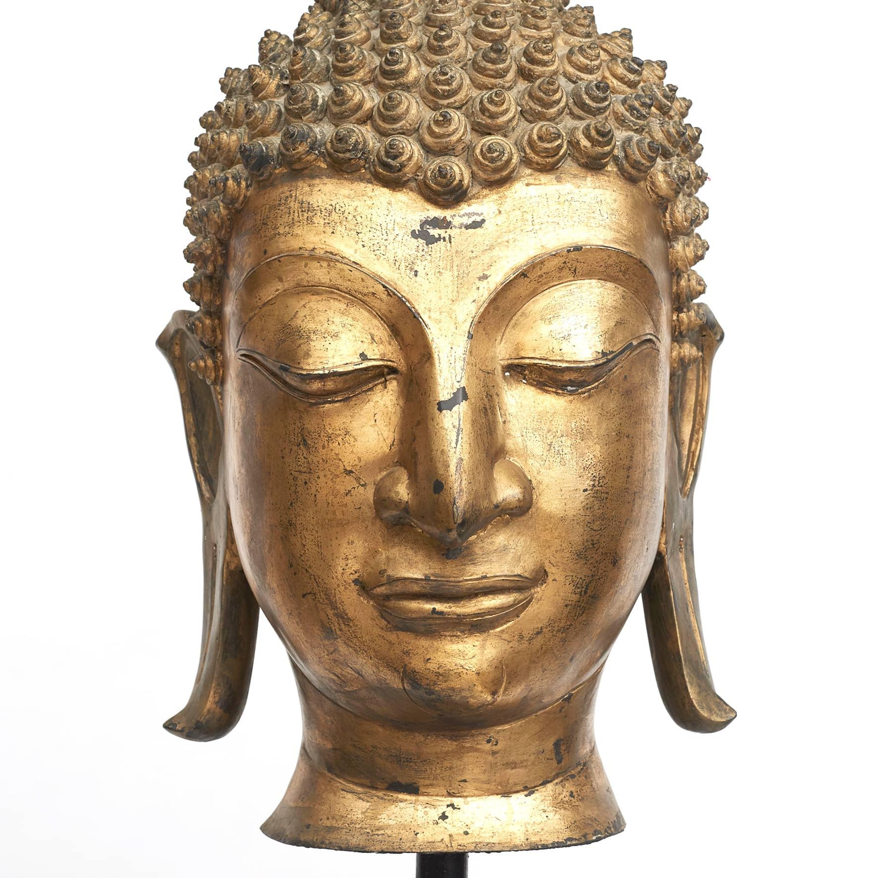 Large Thai Gilt Bronze Sculpture of Buddha's Head 1