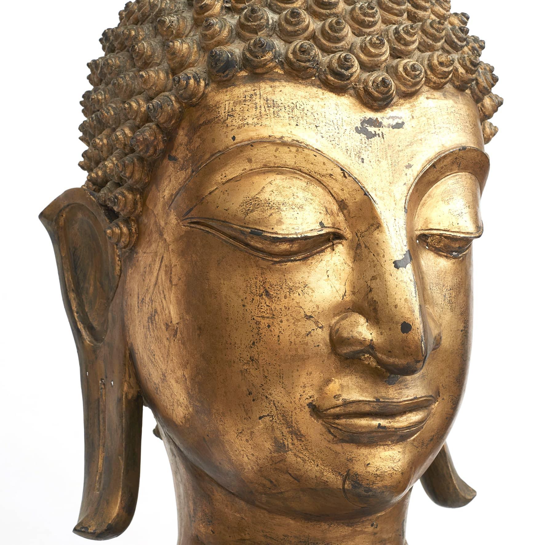 Large Thai Gilt Bronze Sculpture of Buddha's Head 3