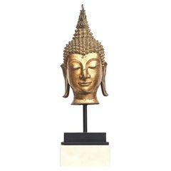 Große thailändische vergoldete Bronzeskulptur von Buddhas Kopf
