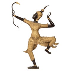 Large Thai Gilt & Patinated Bronze Sculpture of Prince Rama
