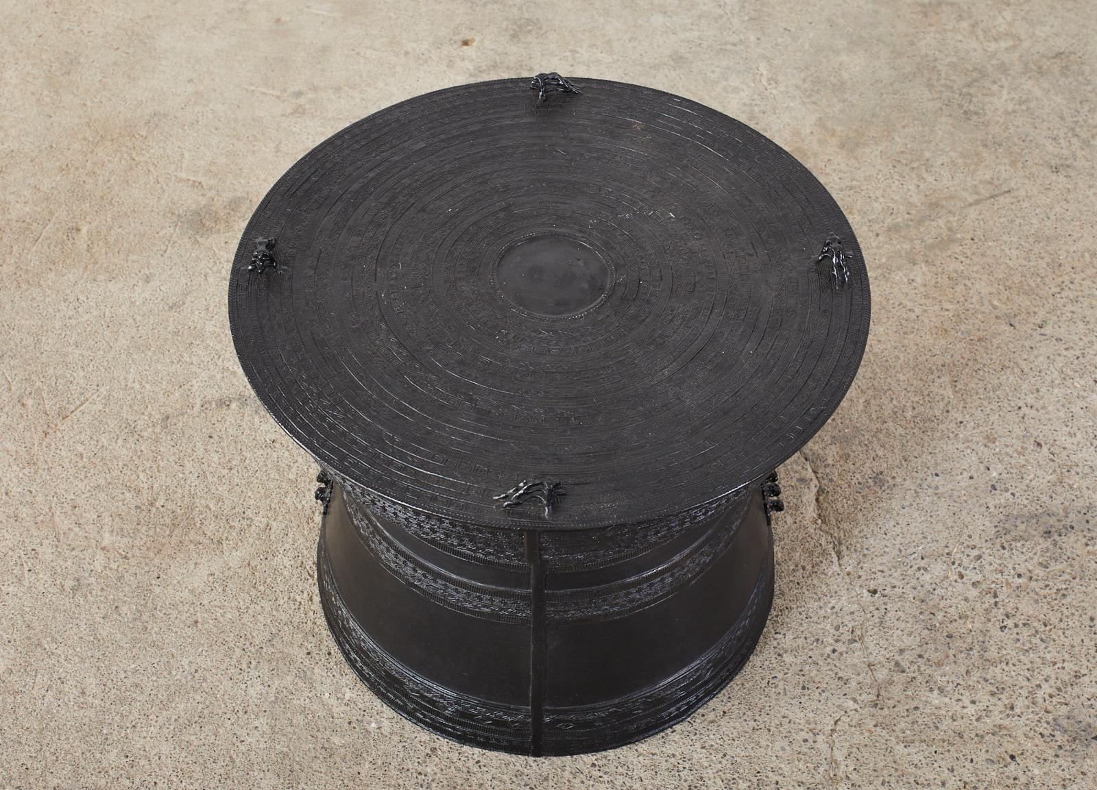 Tribal Large Thai Metal Rain Drum Drink Table