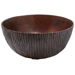 Large Thai Ribbed Bronze Bowl, 20th Century