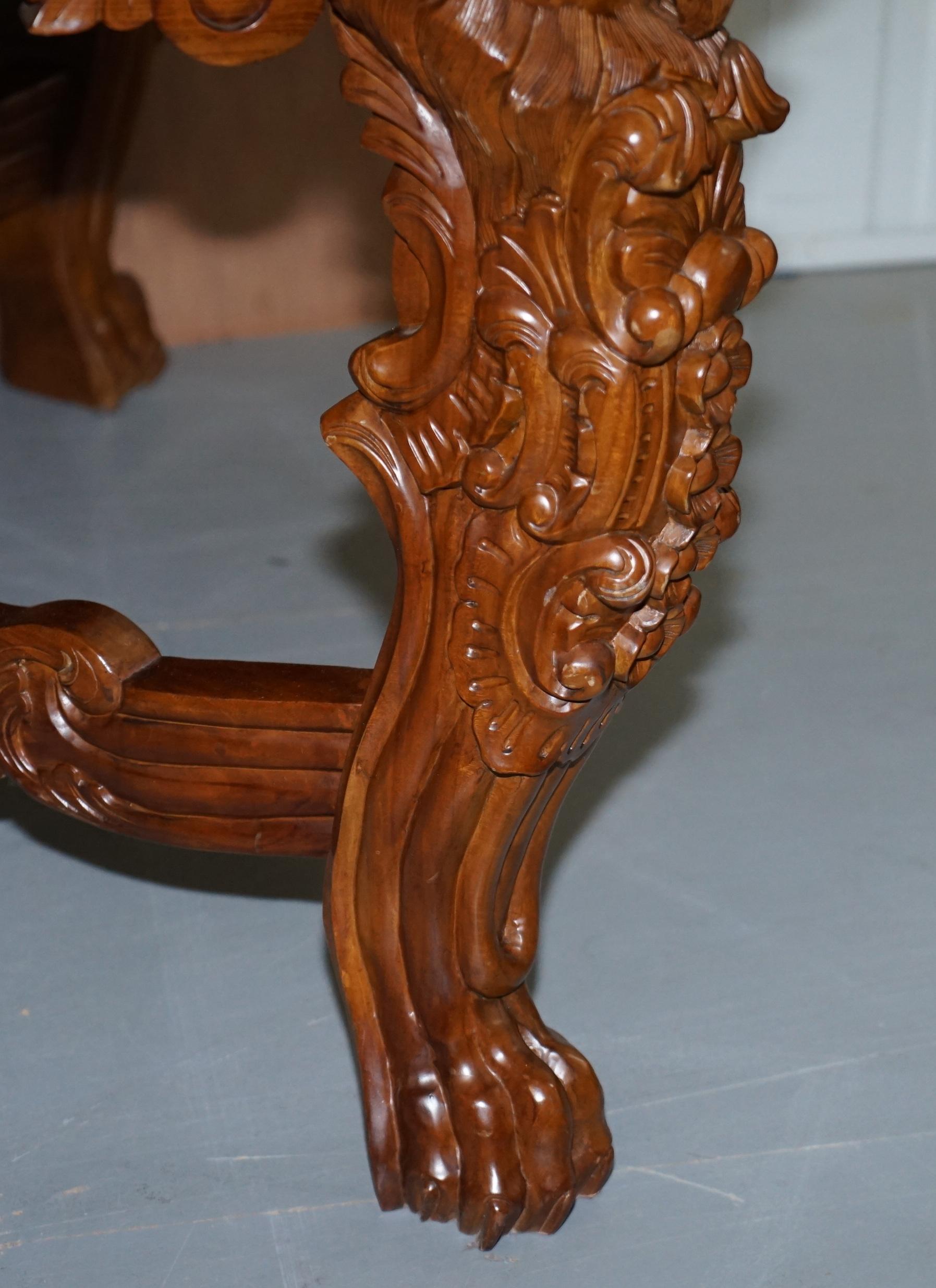Large the Lord Raffles Lion Writing Table Desk Three Drawers Carved Wood Dining 2
