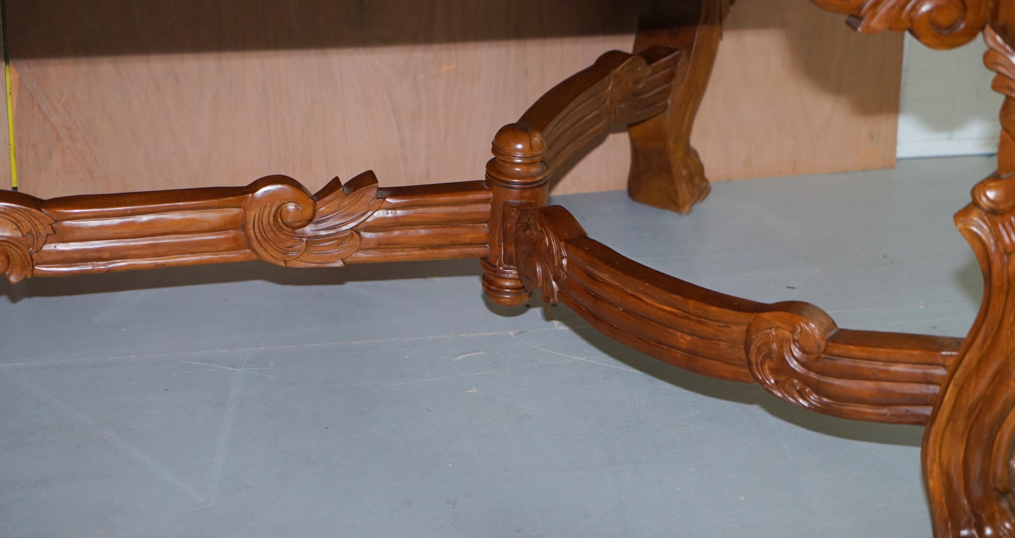 Large the Lord Raffles Lion Writing Table Desk Three Drawers Carved Wood Dining 3
