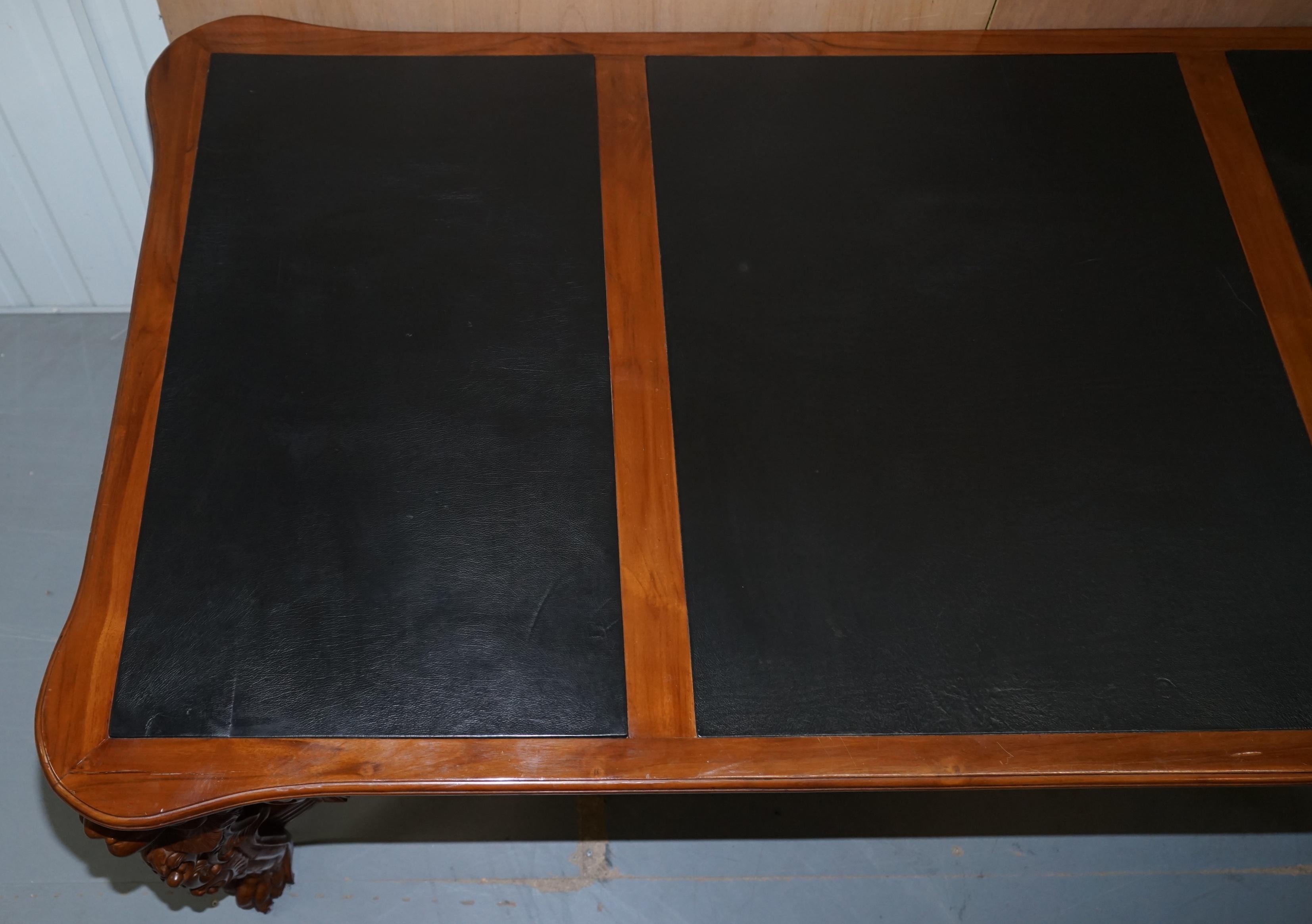 Large the Lord Raffles Lion Writing Table Desk Three Drawers Carved Wood Dining 5